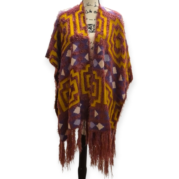 Free People Diamondback Cozy Kimono Plum One Size - Picture 3 of 8